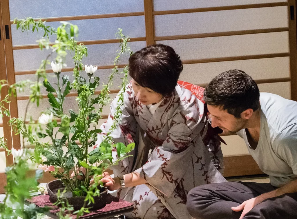 Private Ikebana flower arrangement in a Kyoto machiya