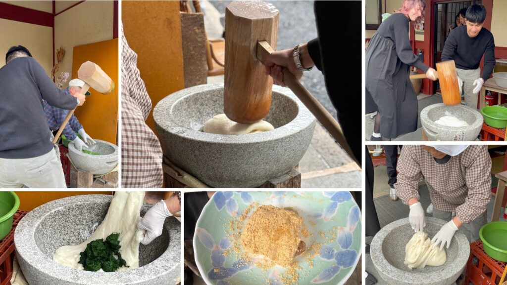 Hands-on mochi pounding during the experience in Shiga