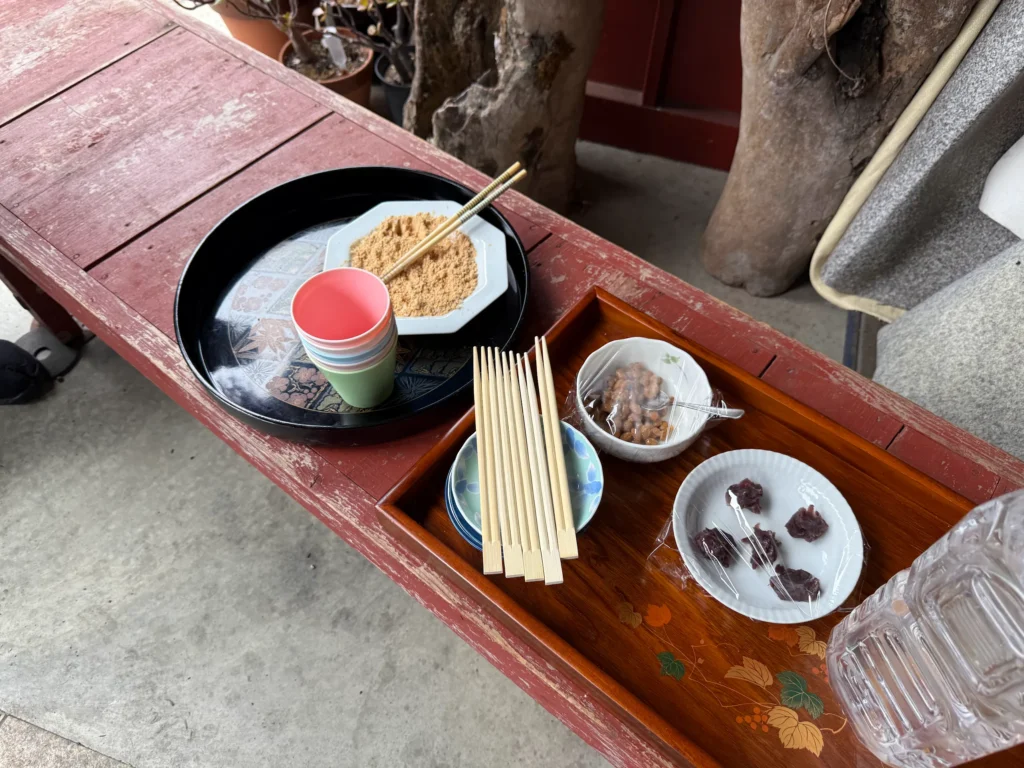 Freshly made mochi with anko and natto fillings