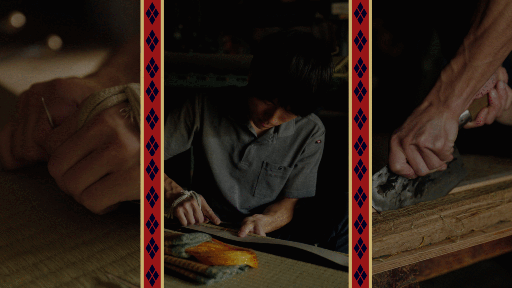Artisan demonstrating traditional tatami craft in Kyoto