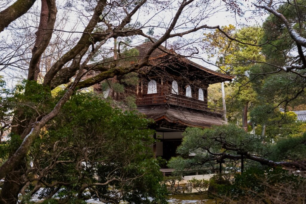 A detailed close-up of Ginkaku-ji (Silver Pavilion) showing its centuries-old wooden architecture and delicate design details, explained on a Kyoto private culture tour.