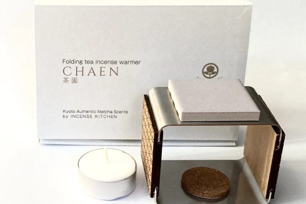 The premium "CHAEN" authentic matcha scent warmer package given to guests after a Uji matcha incense workshop.